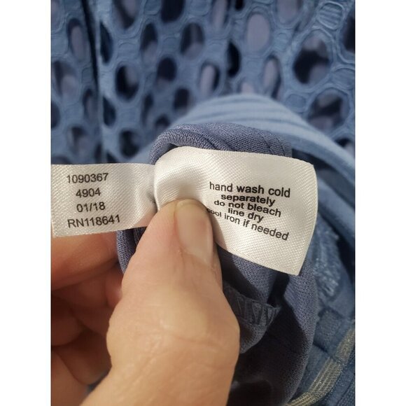 Lane Bryant Blue Sleeveless Geo Eyelet Lace Mesh A Line Fit & Flare Dress Sz 24 - Picture 9 of 16